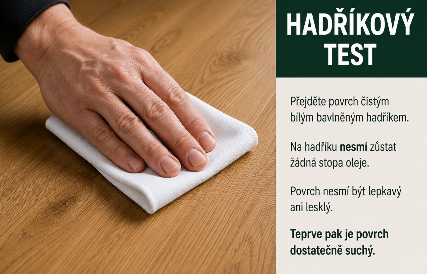 Kontrola suchosti Oil Plus 2C čistým bílým bavlněným hadříkem